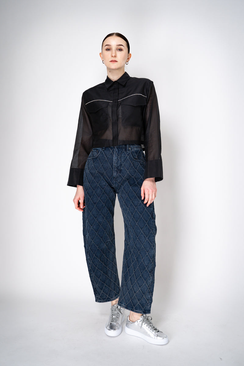 Peserico Cropped Lightweight Cotton Voile Blouse in Black Vancouver. Shop Online or in Store.