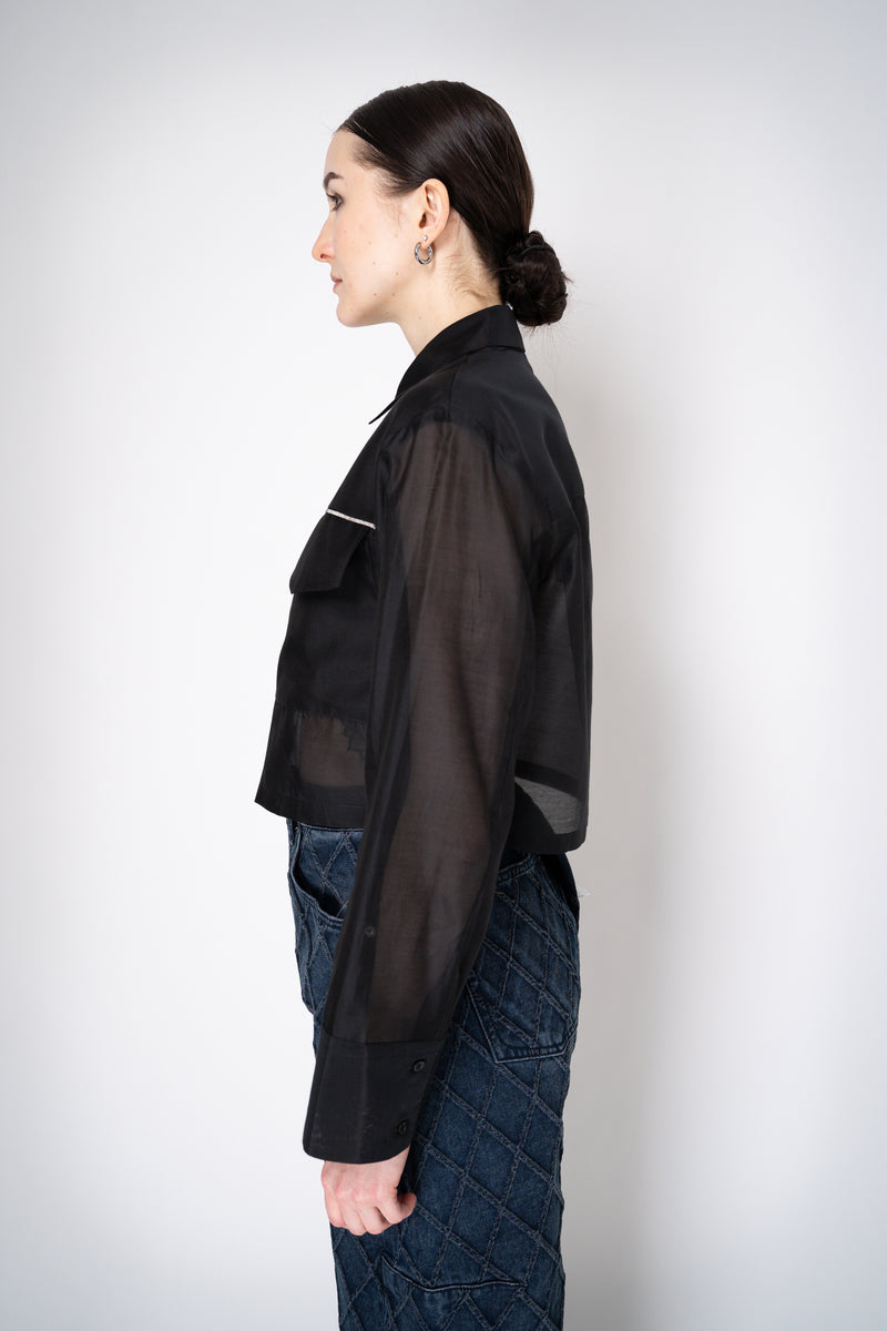 Peserico Cropped Lightweight Cotton Voile Blouse in Black Vancouver. Shop Online or in Store.