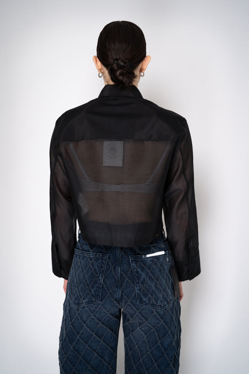 Peserico Cropped Lightweight Cotton Voile Blouse in Black Vancouver. Shop Online or in Store.