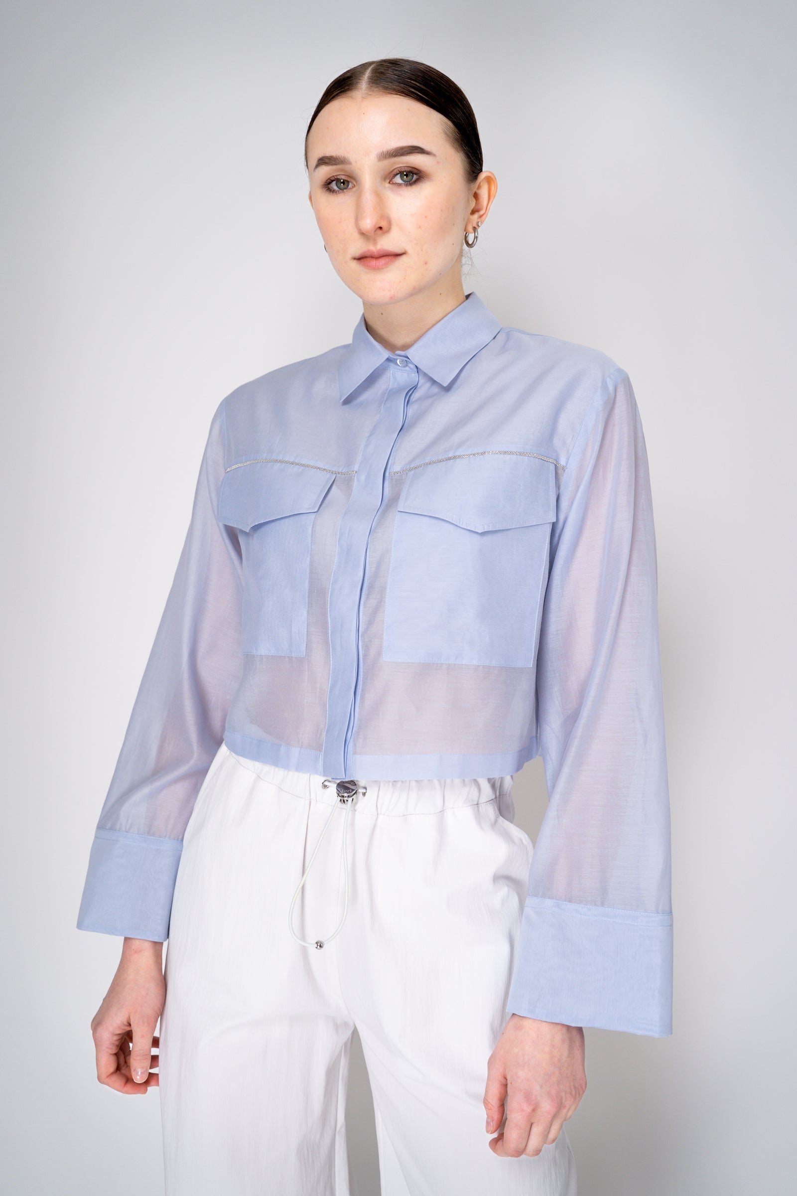 Peserico Cropped Lightweight Cotton Voile Blouse in Light