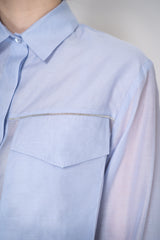 Peserico Cropped Lightweight Cotton Voile Blouse in Light Blue Vancouver. Shop Online or in Store.