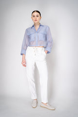 Peserico Cropped Lightweight Cotton Voile Blouse in Light Blue Vancouver. Shop Online or in Store.