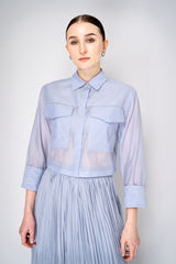 Peserico Cropped Lightweight Cotton Voile Blouse in Light Blue Vancouver. Shop Online or in Store.