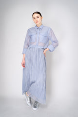 Peserico Cropped Lightweight Cotton Voile Blouse in Light Blue Vancouver. Shop Online or in Store.