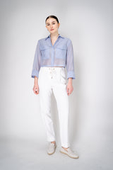Peserico Cropped Lightweight Cotton Voile Blouse in Light Blue Vancouver. Shop Online or in Store.