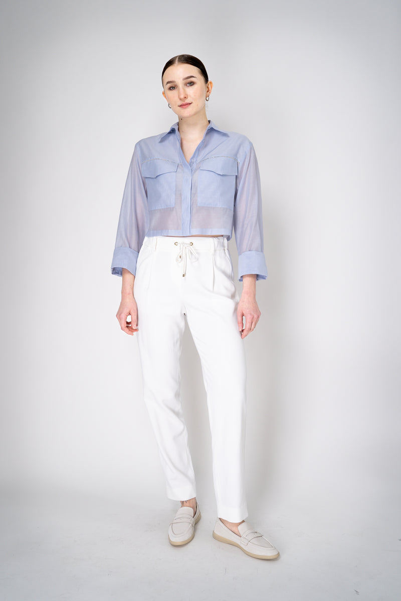 Peserico Cropped Lightweight Cotton Voile Blouse in Light Blue Vancouver. Shop Online or in Store.