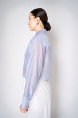 Peserico Cropped Lightweight Cotton Voile Blouse in Light Blue Vancouver. Shop Online or in Store.
