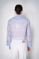 Peserico Cropped Lightweight Cotton Voile Blouse in Light Blue Vancouver. Shop Online or in Store.