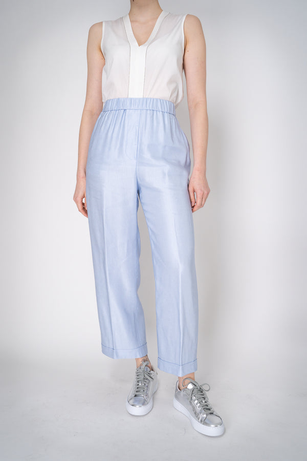Peserico Cropped Linen Blend Pull-On Trousers in Light Blue Vancouver. Shop Online or in Store.