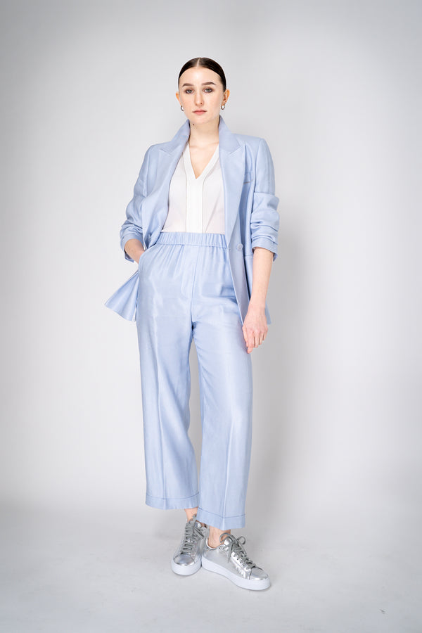 Peserico Cropped Linen Blend Pull-On Trousers in Light Blue Vancouver. Shop Online or in Store.
