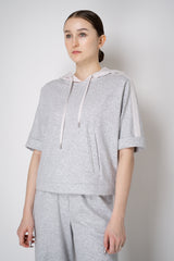 Peserico Dropped Shoulder Cotton Hooded Pullover in Grey Melange Vancouver. Shop Online or in Store.