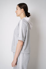 Peserico Dropped Shoulder Cotton Hooded Pullover in Grey Melange Vancouver. Shop Online or in Store.