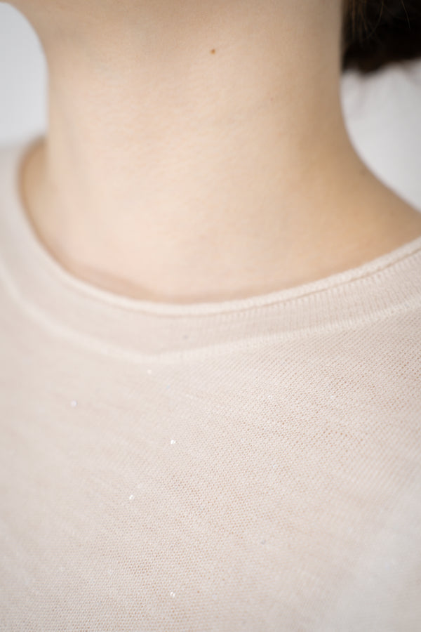 Peserico Extra Fine Merino Wool Pullover with Subtle Sequins in Off-White Vancouver. Shop Online or in Store