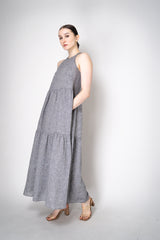 Peserico Halter Maxi Dress with Tiered Construction in Chambray Vancouver. Shop Online or in Store.