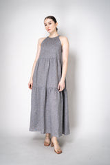 Peserico Halter Maxi Dress with Tiered Construction in Chambray Vancouver. Shop Online or in Store.