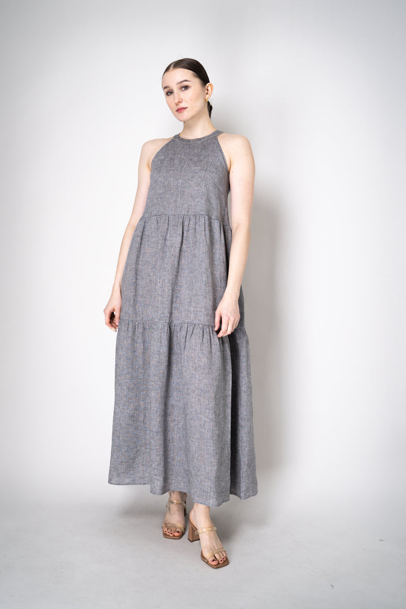 Peserico Halter Maxi Dress with Tiered Construction in Chambray Vancouver. Shop Online or in Store.