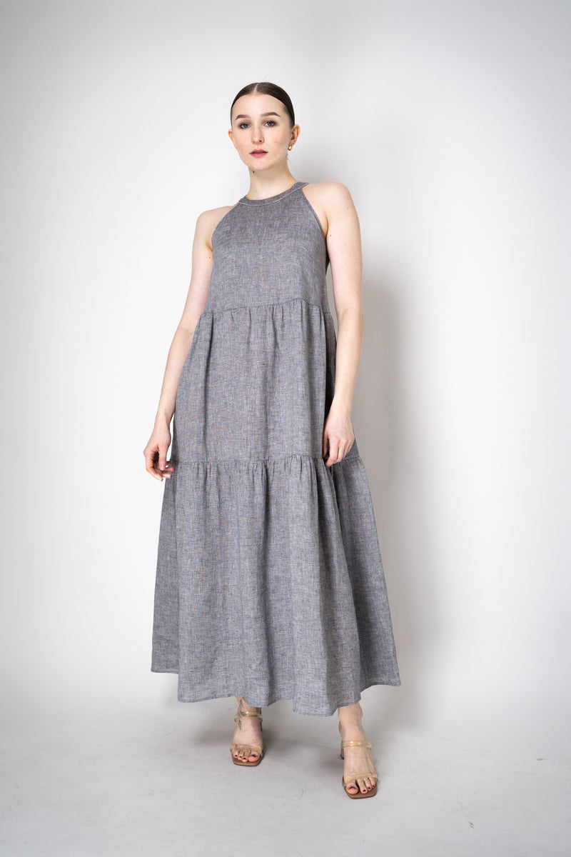 Peserico Halter Maxi Dress with Tiered Construction in Chambray Vancouver. Shop Online or in Store.