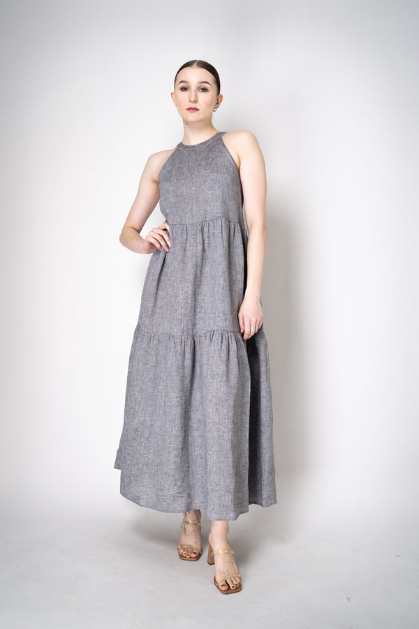 Peserico Halter Maxi Dress with Tiered Construction in Chambray Vancouver. Shop Online or in Store.