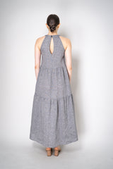 Peserico Halter Maxi Dress with Tiered Construction in Chambray Vancouver. Shop Online or in Store.