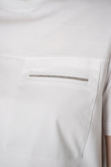 Peserico Jersey Crew Neck T-shirt with Embellished Pocket in White Vancouver. Shop Online or in Store.
