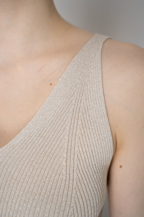 Peserico Knitted Rib Stretch Cotton Tank Top with Lurex Details in Gold Vancouver. Shop Online or in Store.
