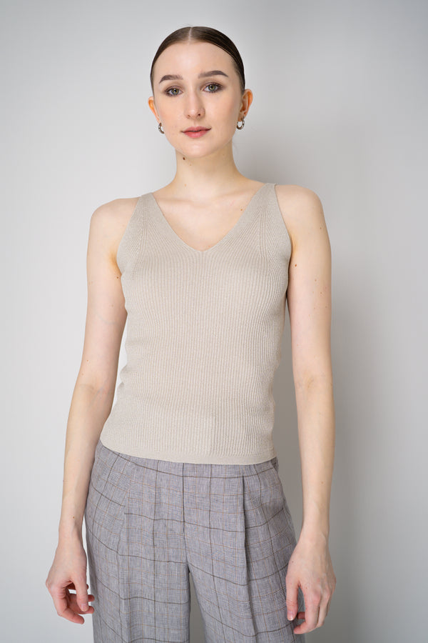Peserico Knitted Rib Stretch Cotton Tank Top with Lurex Details in Gold Vancouver. Shop Online or in Store.