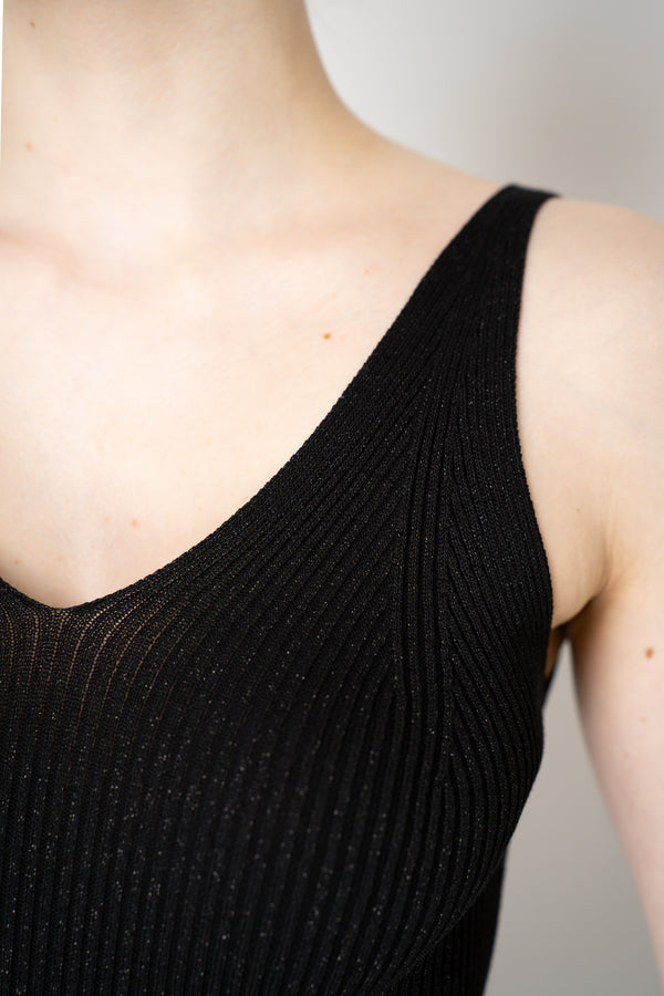 Peserico Knitted Rib Stretch Cotton Tank Top with Lurex in Black Vancouver. Shop Online or in Store.