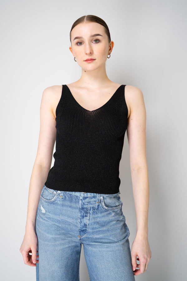 Peserico Knitted Rib Stretch Cotton Tank Top with Lurex in Black Vancouver. Shop Online or in Store.