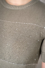 Peserico Layer Effect Dress with Sequin Knit in Sage Green Vancouver. Shop Online or in Store