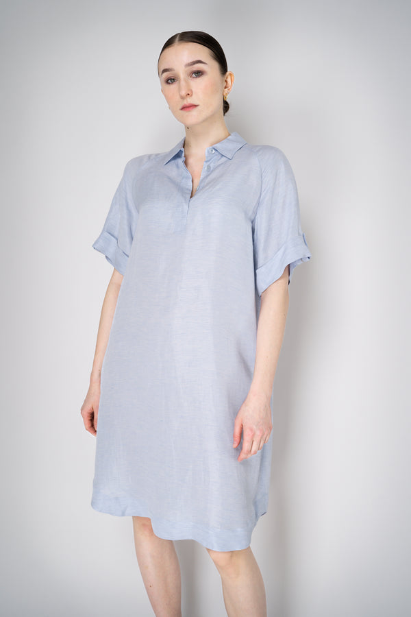 Peserico Linen Blend Polo Shirt Dress in Light Blue Melange Vancouver. Shop Online or in Store.