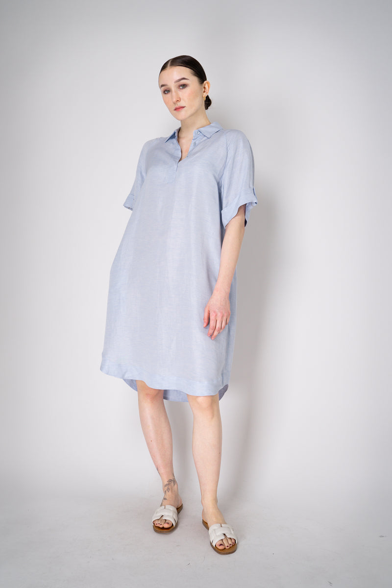 Peserico Linen Blend Polo Shirt Dress in Light Blue Melange Vancouver. Shop Online or in Store.