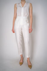 Peserico Linen Blend Pull-On Style Sateen Finish Trousers in White Vancouver. Shop Online or in Store.