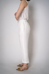 Peserico Linen Blend Pull-On Style Sateen Finish Trousers in White Vancouver. Shop Online or in Store.