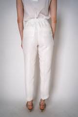 Peserico Linen Blend Pull-On Style Sateen Finish Trousers in White Vancouver. Shop Online or in Store.