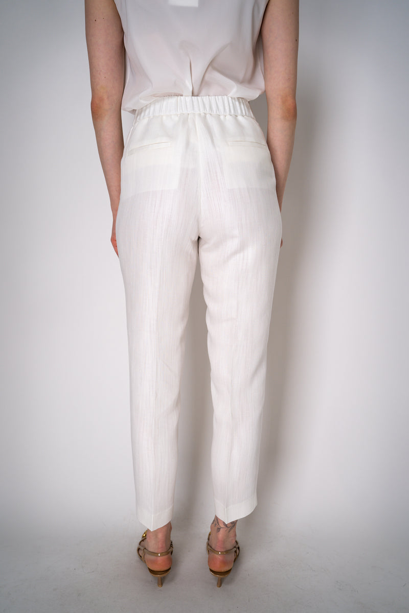 Peserico Linen Blend Pull-On Style Sateen Finish Trousers in White Vancouver. Shop Online or in Store.