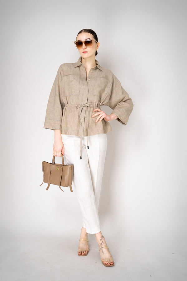 Peserico Linen Blouse-Jacket with Cinchable Waist in Beige Melange Vancouver. Shop Online or in Store.