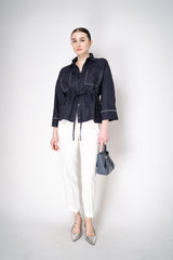 Peserico Linen Blouse-Jacket with Cinchable Waist in Navy Vancouver. Shop Online or in Store.