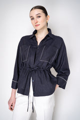 Peserico Linen Blouse-Jacket with Cinchable Waist in Navy Vancouver. Shop Online or in Store.