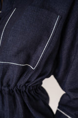 Peserico Linen Blouse-Jacket with Cinchable Waist in Navy Vancouver. Shop Online or in Store.