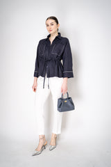 Peserico Linen Blouse-Jacket with Cinchable Waist in Navy Vancouver. Shop Online or in Store.