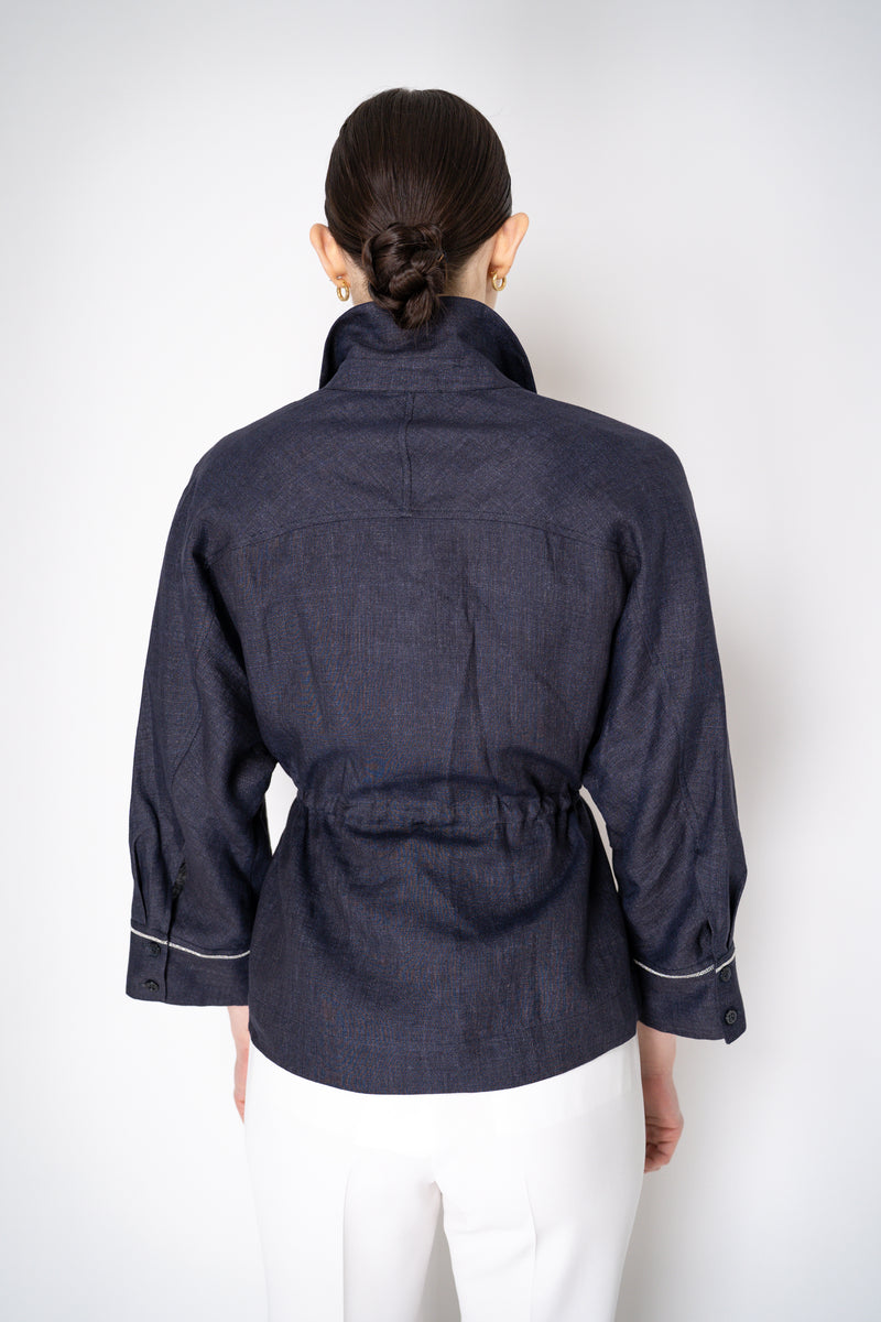 Peserico Linen Blouse-Jacket with Cinchable Waist in Navy Vancouver. Shop Online or in Store.