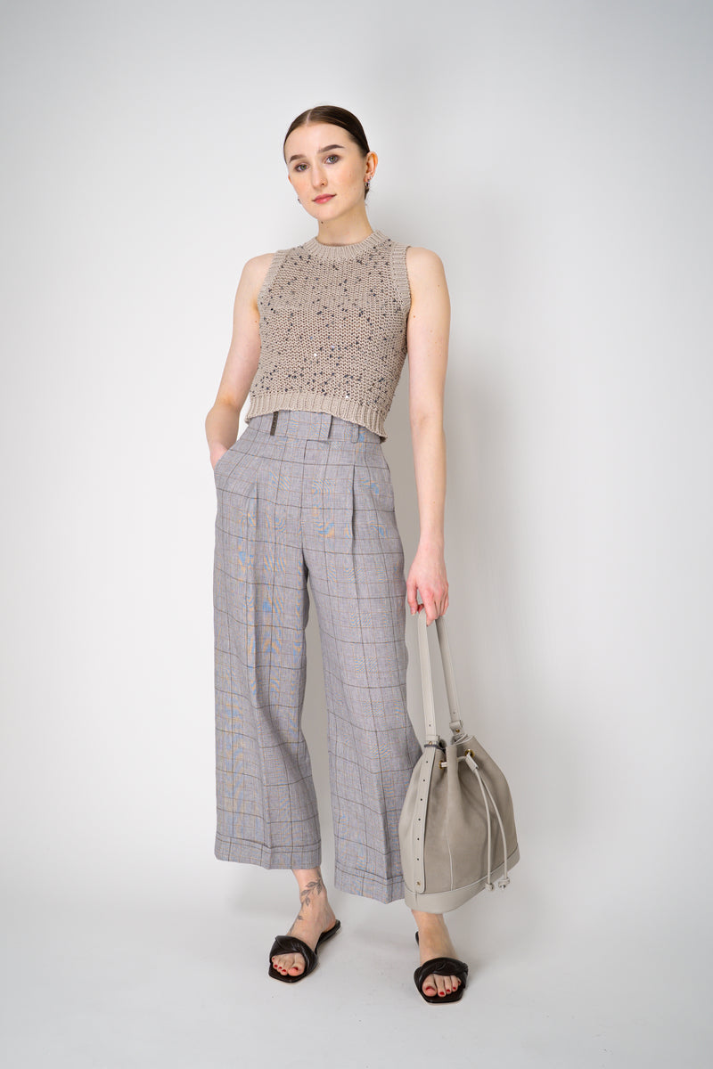 Peserico Linen Cropped Plaid Trousers in Taupe Vancouver. Shop Online or in Store.