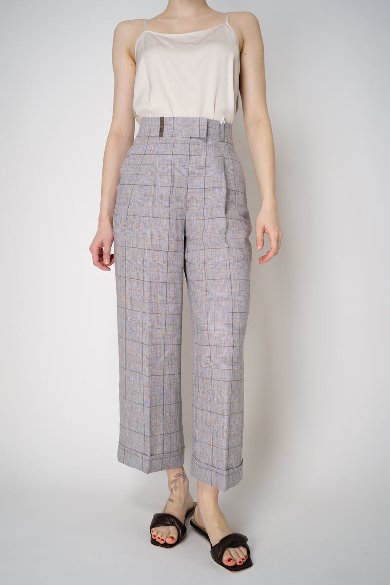 Peserico Linen Cropped Plaid Trousers in Taupe Vancouver. Shop Online or in Store.