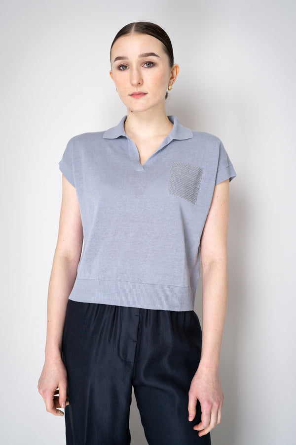 Peserico Linen Polo Shirt in Lavender Blue Vancouver. Shop Online or in Store