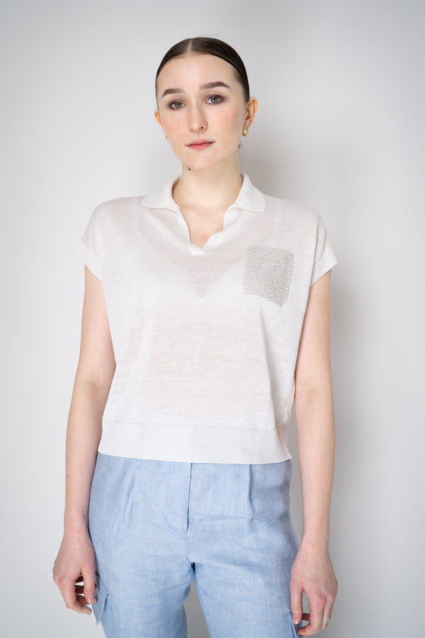 Peserico Linen Polo Shirt in White Vancouver. Shop Online or in Store