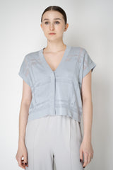 Peserico Linen Short Sleeve Cardigan with Mesh-like Plaid in Icy Blue Vancouver. Shop Online or in Store.