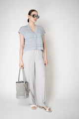 Peserico Linen Short Sleeve Cardigan with Mesh-like Plaid in Icy Blue Vancouver. Shop Online or in Store.