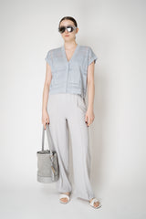 Peserico Linen Short Sleeve Cardigan with Mesh-like Plaid in Icy Blue Vancouver. Shop Online or in Store.