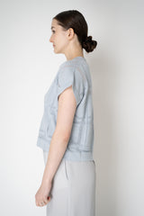 Peserico Linen Short Sleeve Cardigan with Mesh-like Plaid in Icy Blue Vancouver. Shop Online or in Store.