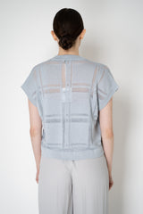 Peserico Linen Short Sleeve Cardigan with Mesh-like Plaid in Icy Blue Vancouver. Shop Online or in Store.